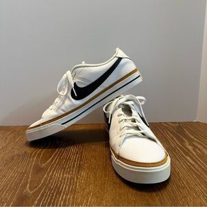 Nike Court Legacy Mens White Black Tan Leather Sneakers CU4150-102
